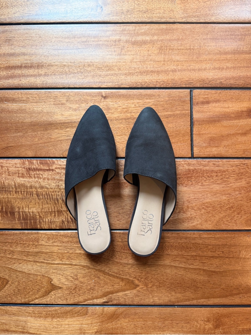 Franco Sarto Tatiana Black Pointed Toe Slip-On Mules